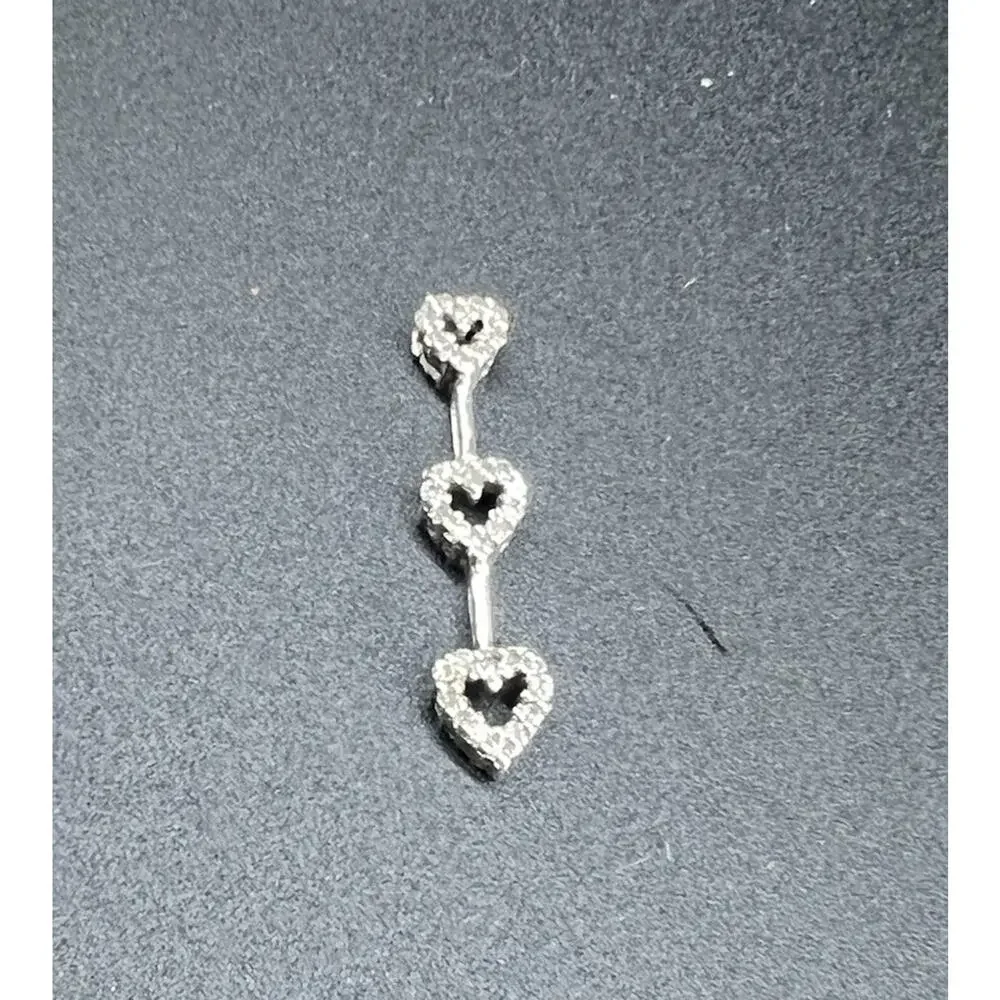10K White Gold Genuine Diamond Triple Heart Pendant Charm Open Heart Love 1”